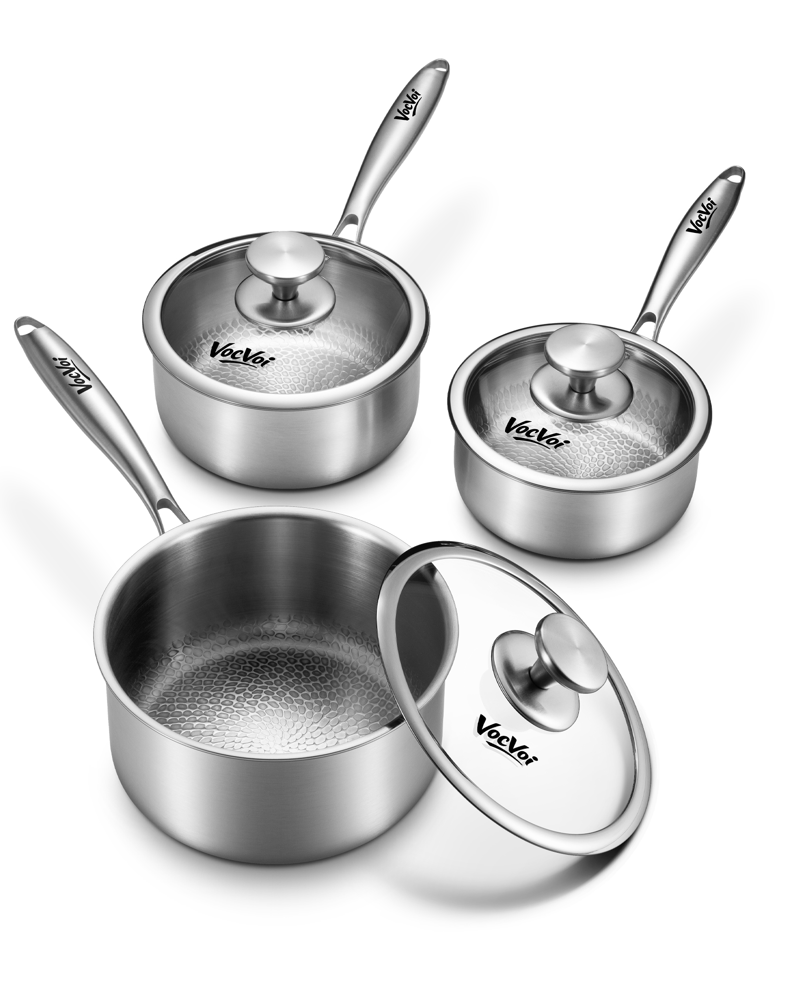 VocVoi Titanium Sauce Pan with glass lid on a modern stovetop